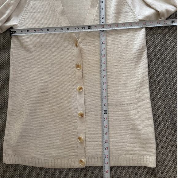 LANDS' END 100% Cotton Thermal Knit Longline Cardigan Sweater Cream Space Dye L - Picture 5 of 5